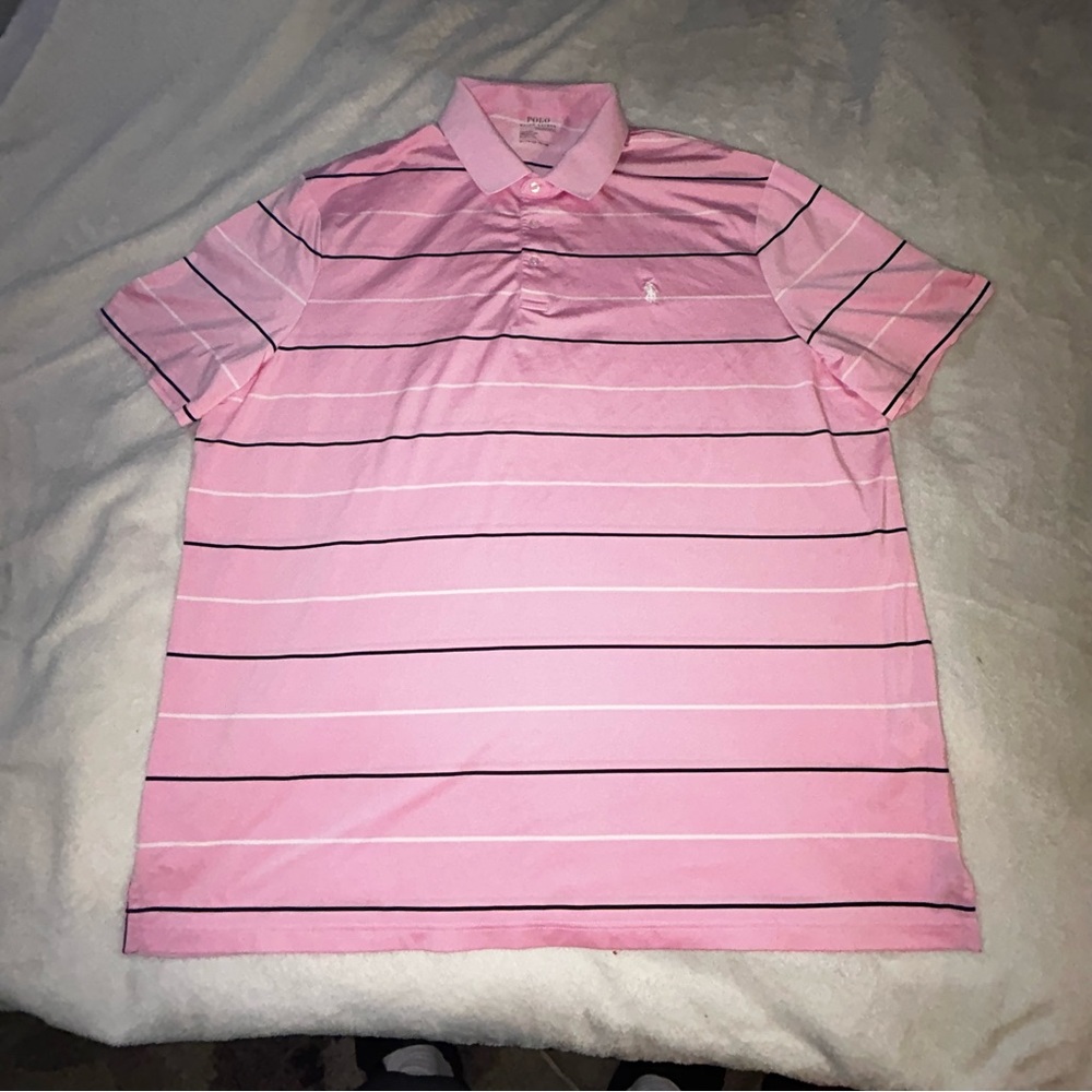 Polo Ralph Lauren Polo Shirt Mens XXL Pink Striped Performance Golf Logo